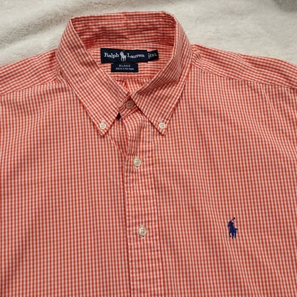 Ralph Lauren xl short sleeve Blake cotton button down shirt salmon and white. - Picture 5 of 11